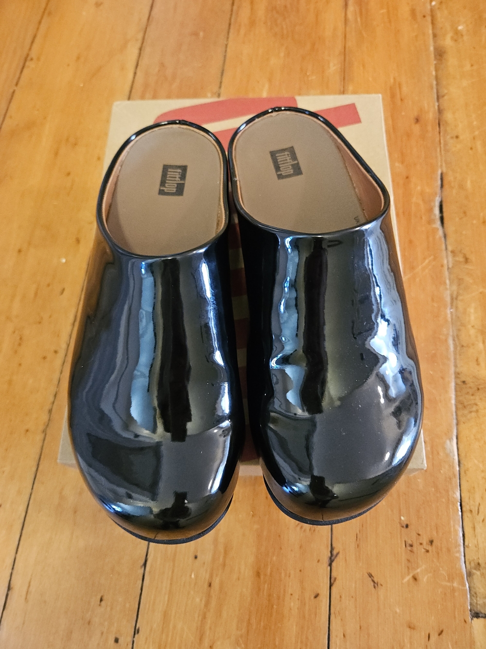 FitFlop Black Patent Slip-On Clogs